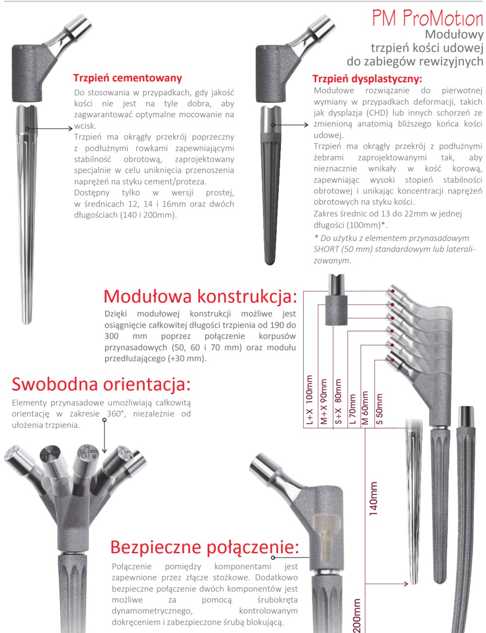 Moduły i rozmiary systemu rewizyjnego PM ProMotion